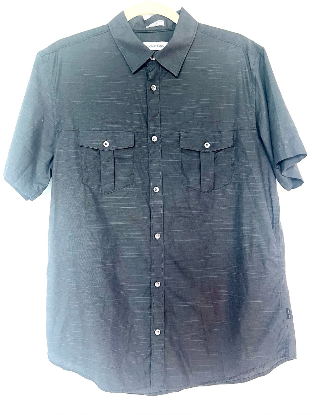 Calvin Klein Men’s M Gray Slub Stripe Cotton Button Up Shirt
